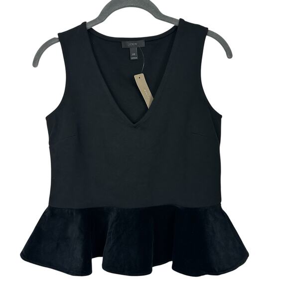 J Crew Top Women XXS Black Velvet Peplum Sleeveless V-Neck Layer Whimsigoth NEW - Picture 1 of 10